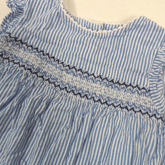 Jojo Maman Bebe Top Girls Size 18-24m Blue Stripe Sailboat Smocked - Picture 2 of 6